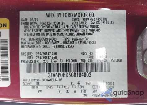 2016 Ford Fusion Se from USA, damaged, VIN 3FA6P0HD5GR184803